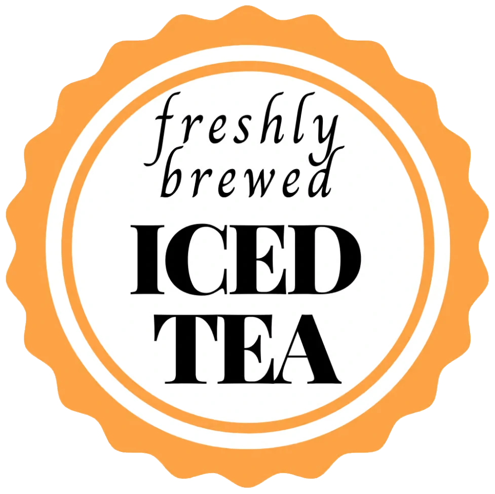 Iced tea label that says freshly brewed iced tea